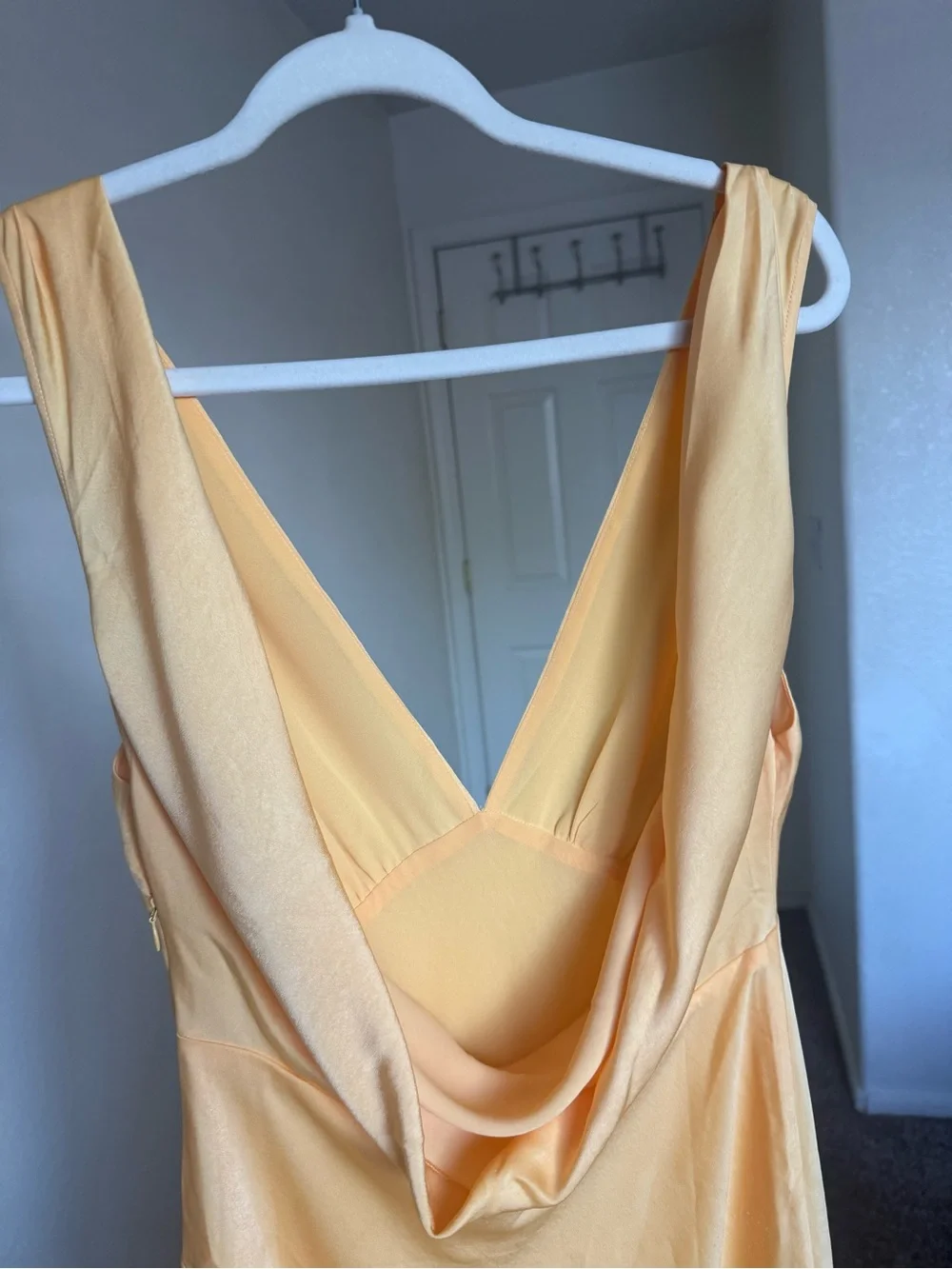 Elegant Yellow Nadia Maxi Satin Dress with Cowl-Back